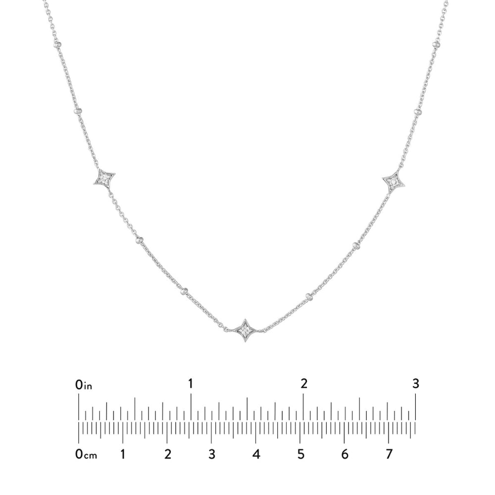 14k White Gold Adjustable Diamond Star and Bead Fashion Necklace