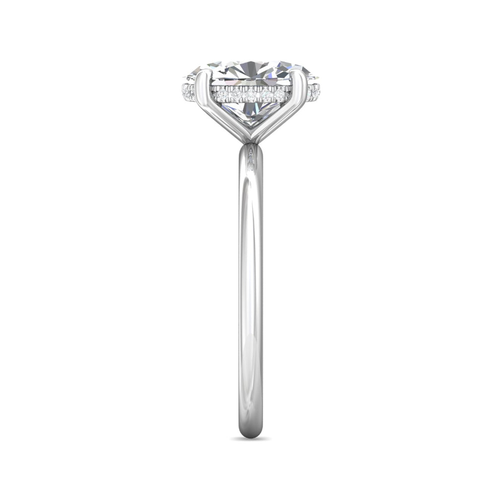 14k White Gold Oval Diamond Solitaire Engagement Ring with Hidden Halo