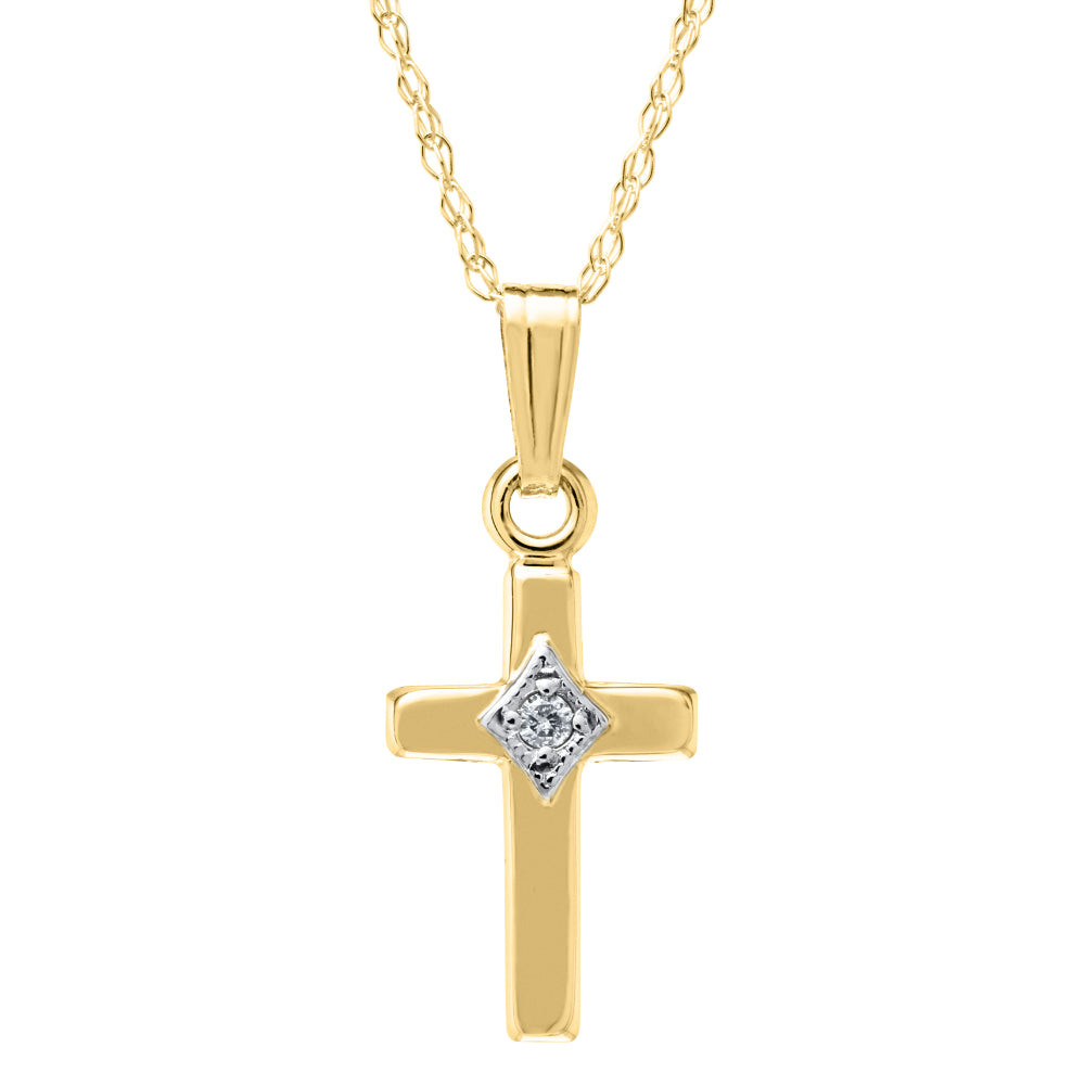 15-Inch 14k Gold Children's Diamond Cross Pendant