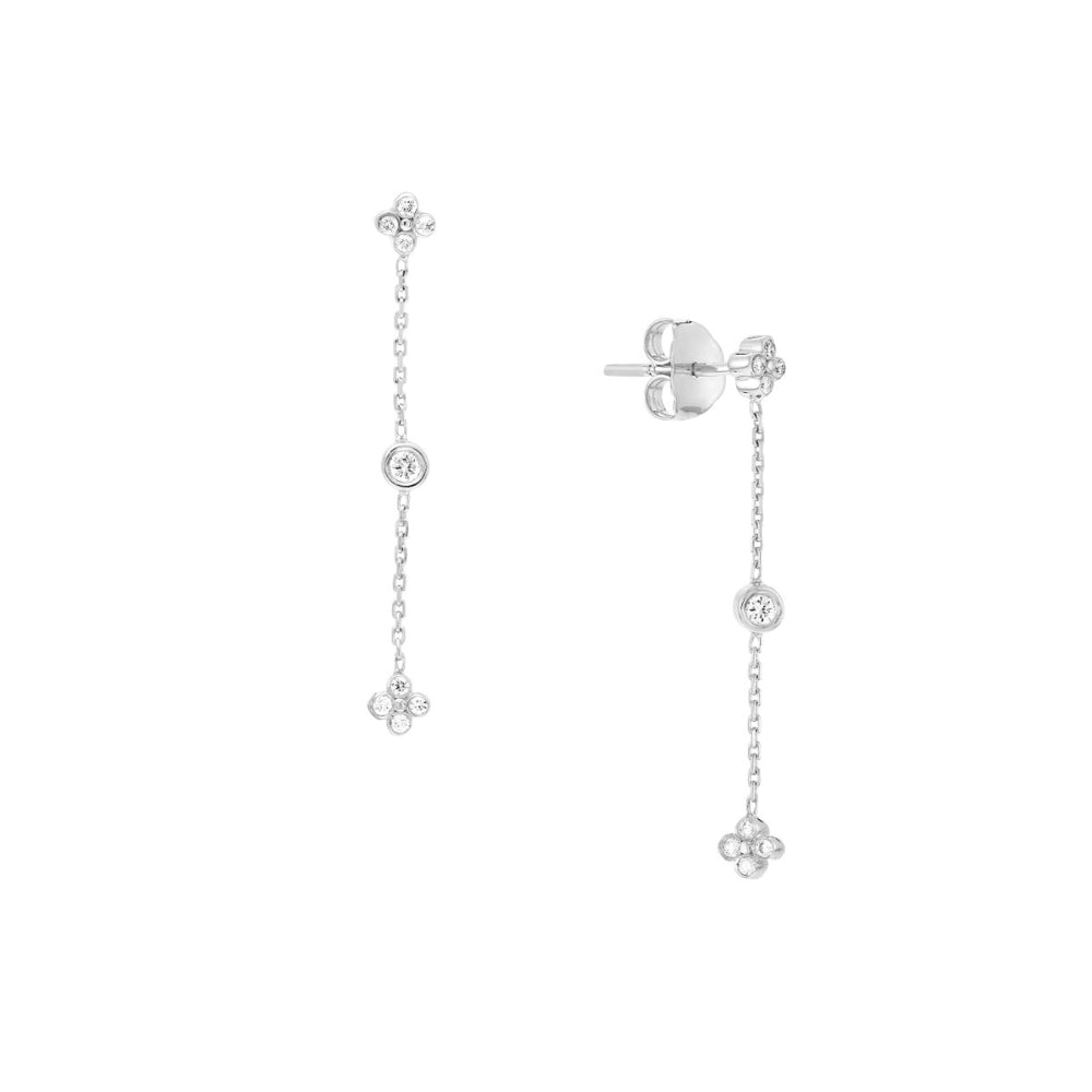 14k White Gold Diamond Bezel and Cluster Style Dangle Drop Earrings for Sparkling Outfits