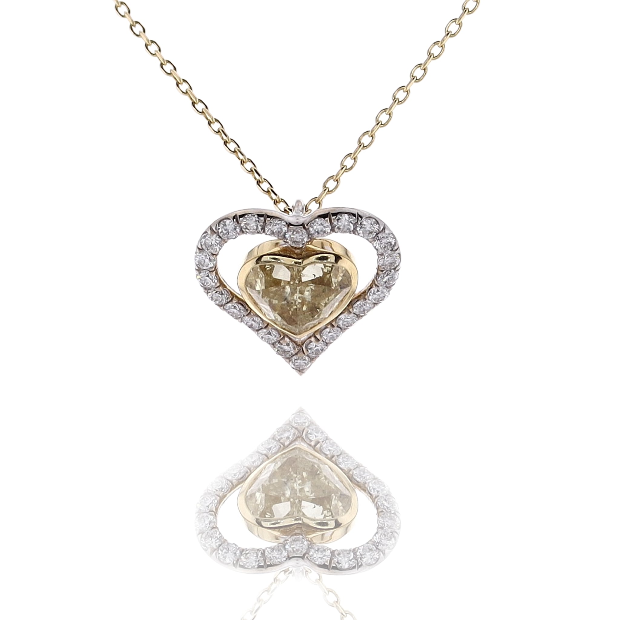 18K Two-Tone Gold Diamond Pendant with 18-Inch Chain