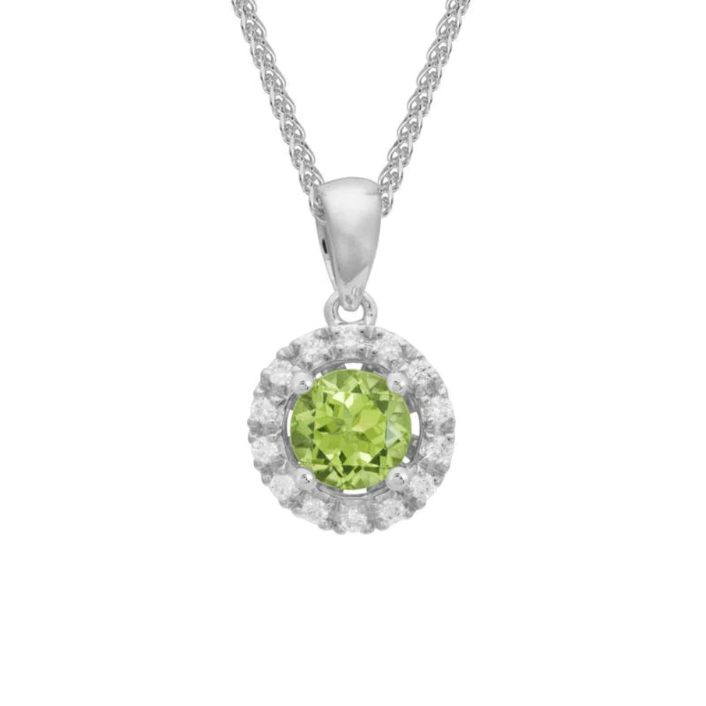 14k White Gold Adjustable Pendant Necklace with Diamond and Peridot