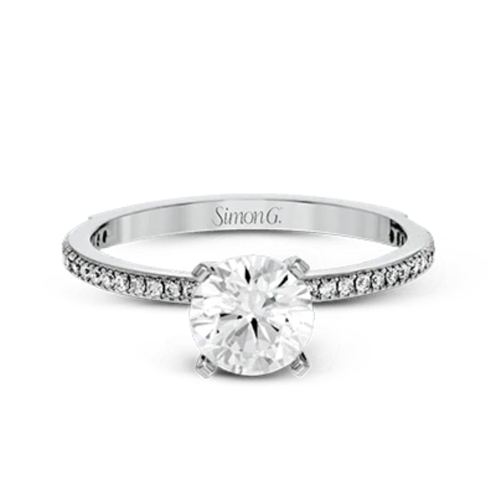 Simon G. Exquisite 18k White Gold Round-Cut Diamond-Enhanced Engagement Ring for Couples