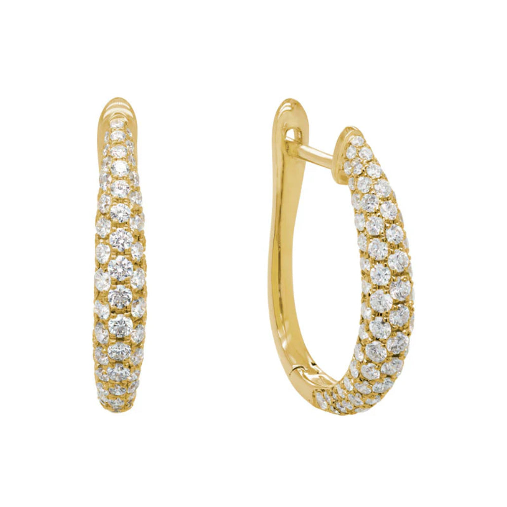 14k Gold Tapered Hoop Earrings Set with Sparkling Diamonds