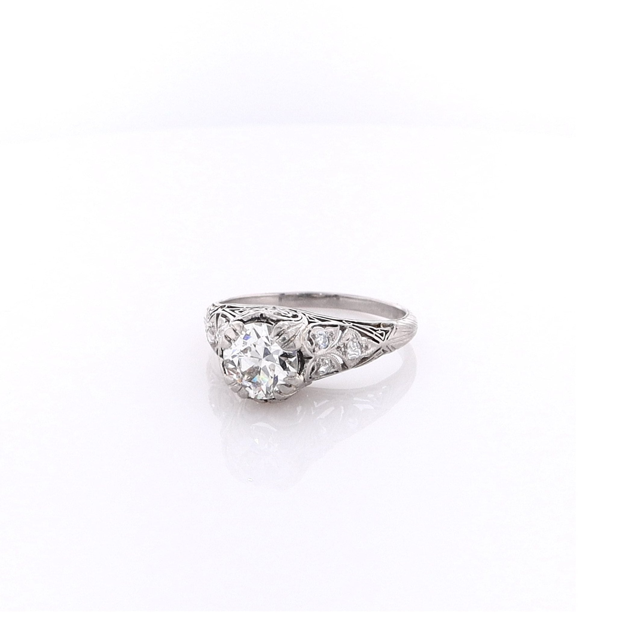 Estate Platinum Vintage Filigree Transitional Engagement Ring