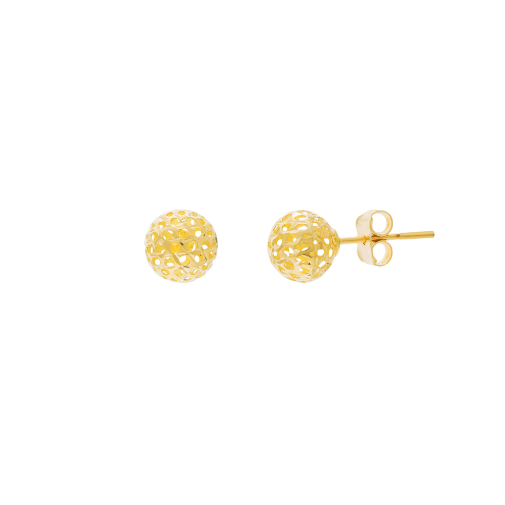 8mm 14k Yellow Gold Filigree Bead Stud Earrings for Stylish Looks