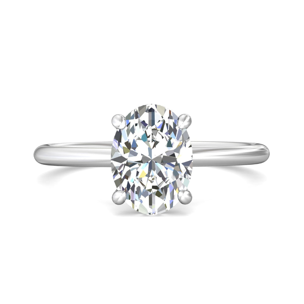 14k White Gold Oval Diamond Solitaire Engagement Ring with Hidden Halo