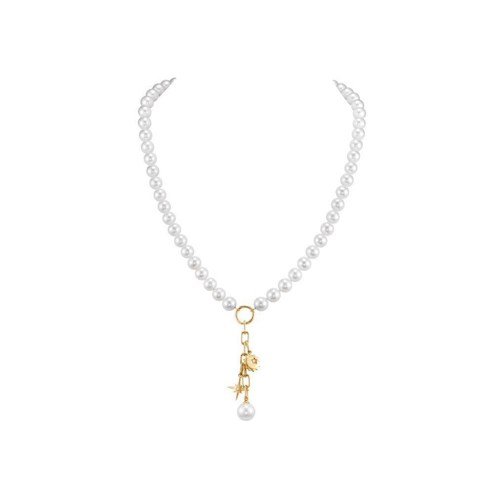 Exquisite 14k Gold Sun and Star Pearl Charms Necklace for Women
