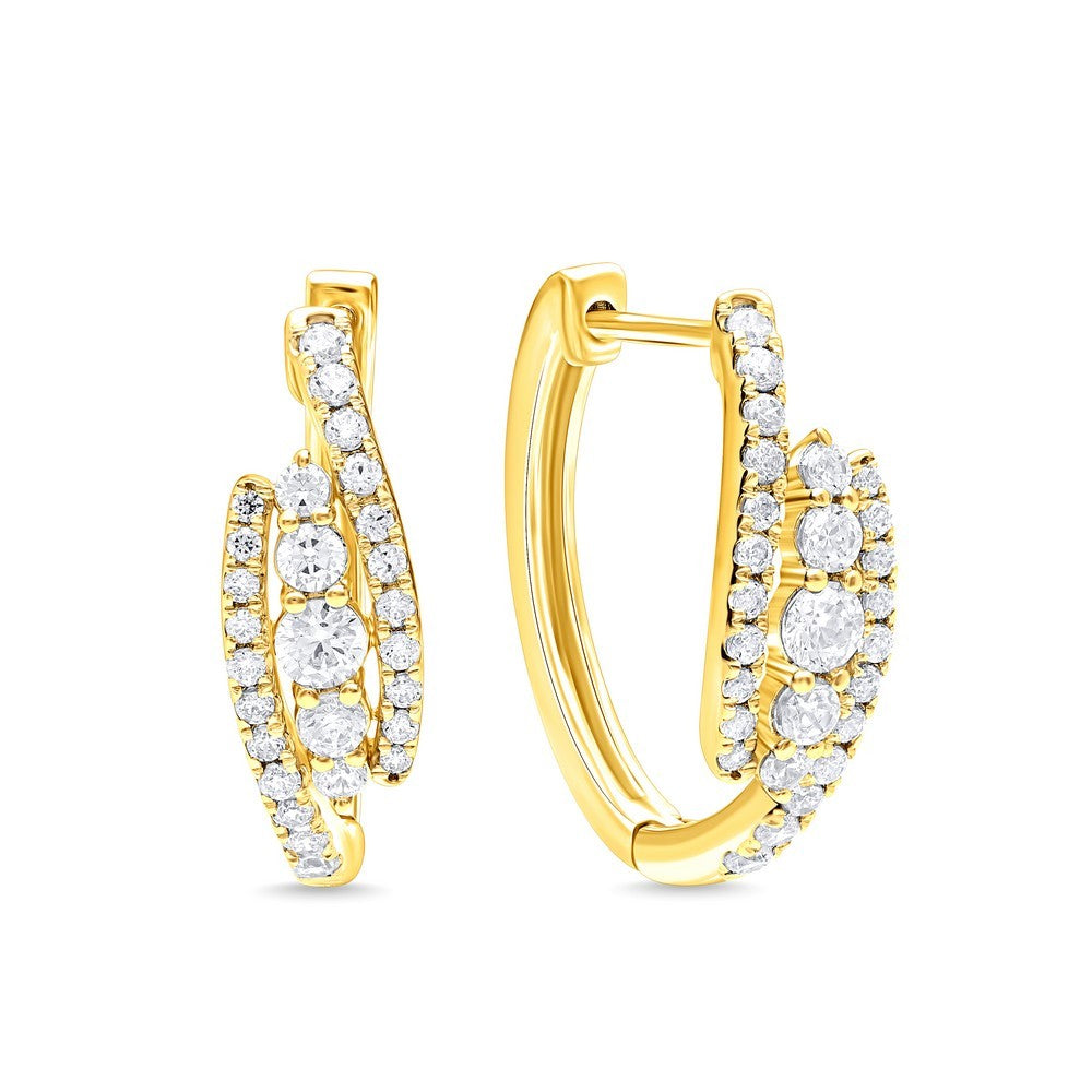 Stunning 14k Yellow Gold Diamond Hoop Earrings with 0.58 - 0.59 ct GH I1 Diamonds