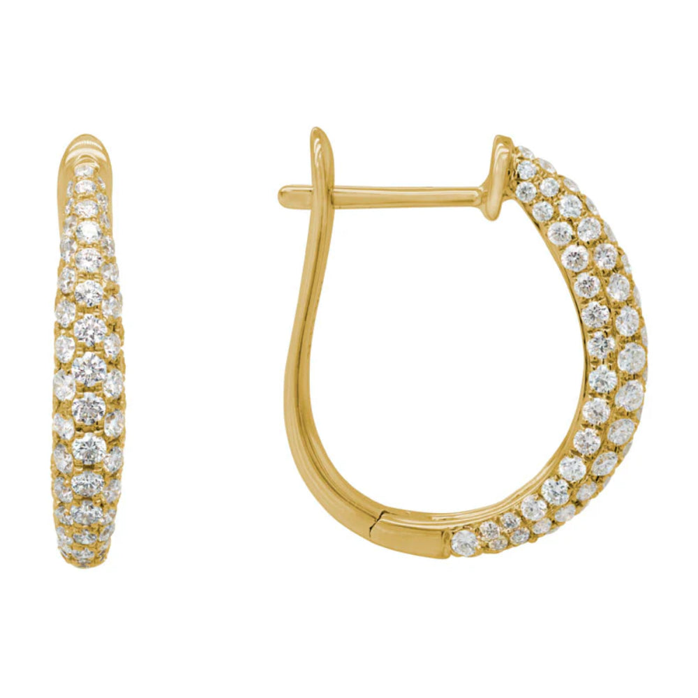 14k Gold Tapered Hoop Earrings Set with Sparkling Diamonds