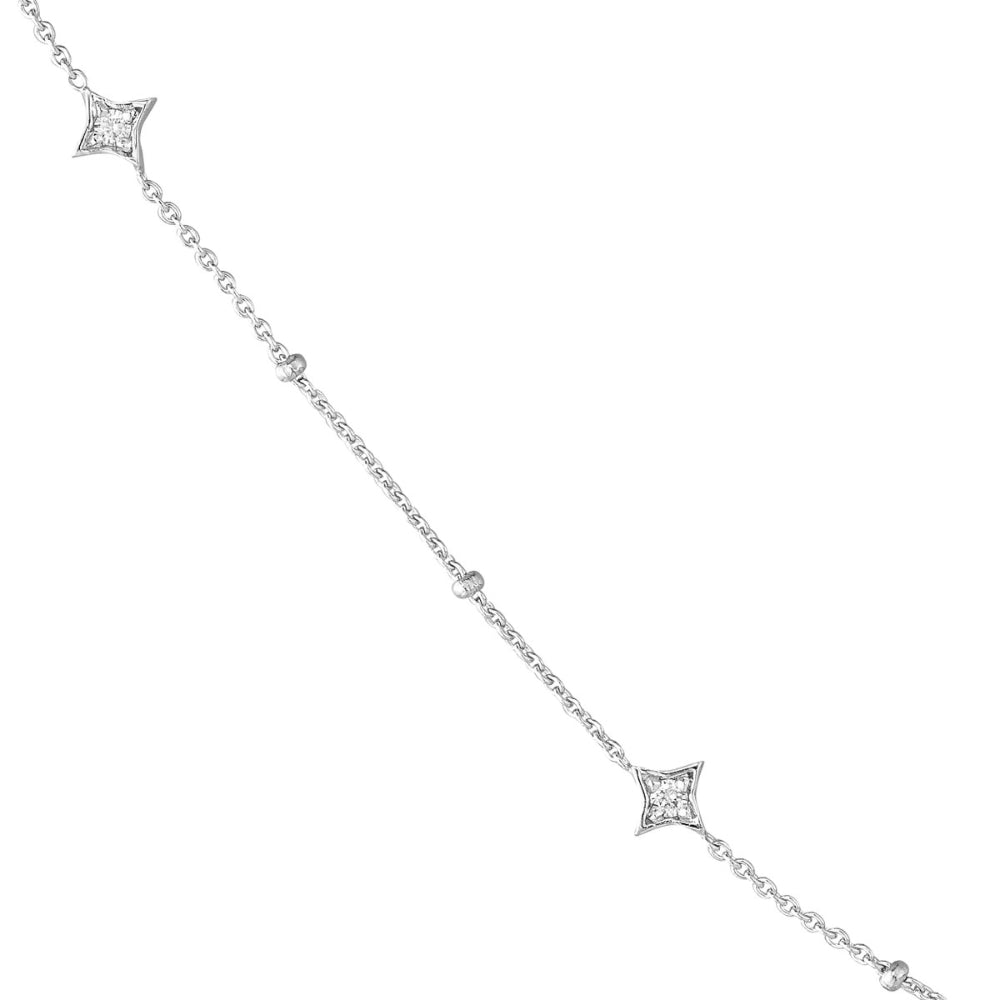 14k White Gold Adjustable Diamond Star and Bead Fashion Necklace