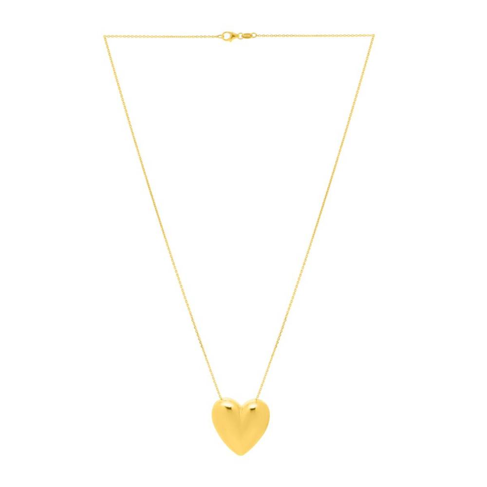 14k Yellow Gold Exquisitely Puffed Heart-Shaped Pendant Necklace for Women