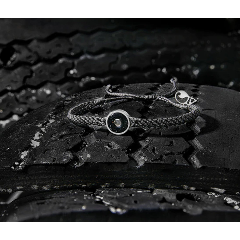 4Ocean Black Braided Bracelet with Osborne Reef Tire Crumb Bezel