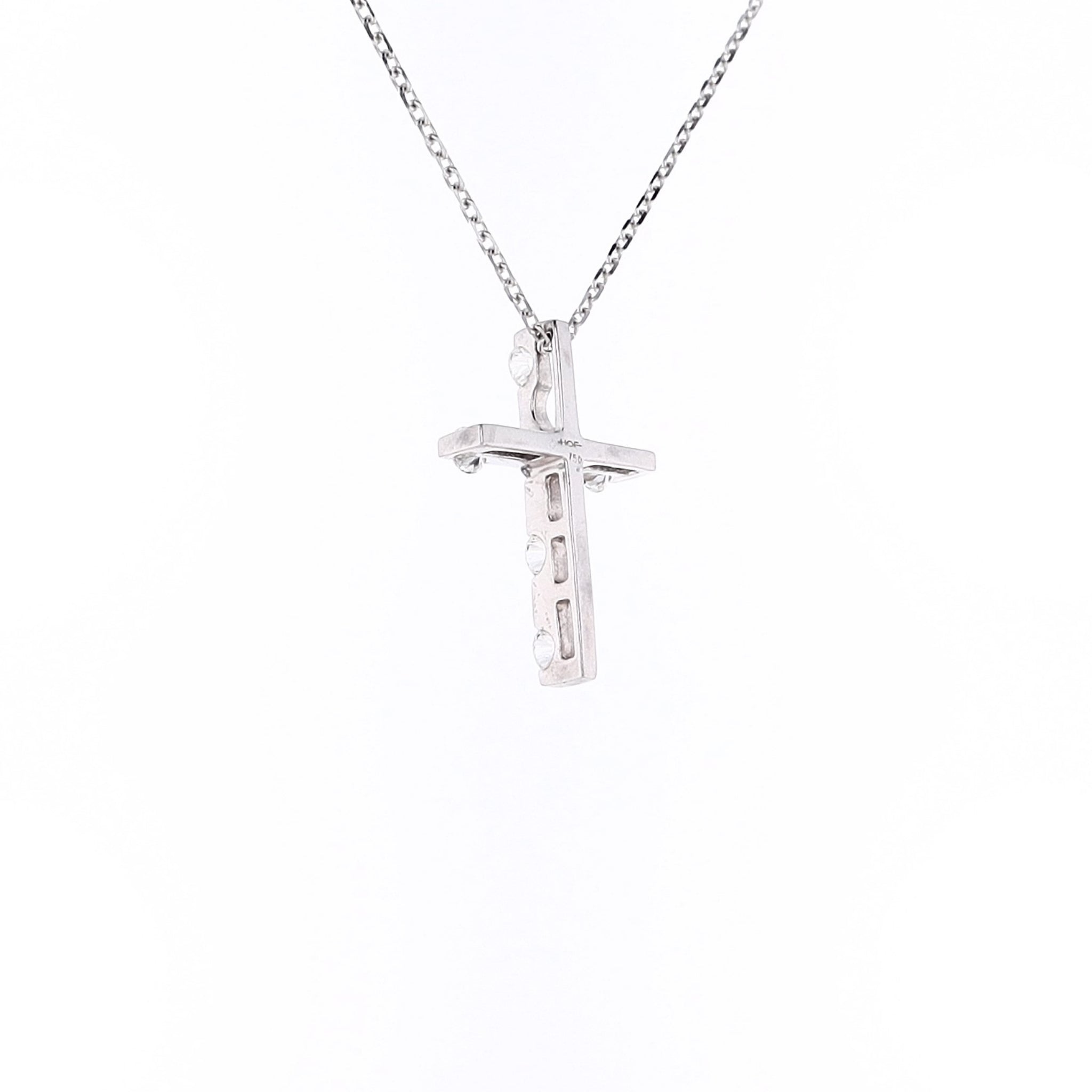 Estate Hearts On Fire Exquisite 18 Karat White Gold Diamond Cross Pendant Necklace for Women's Jewelry