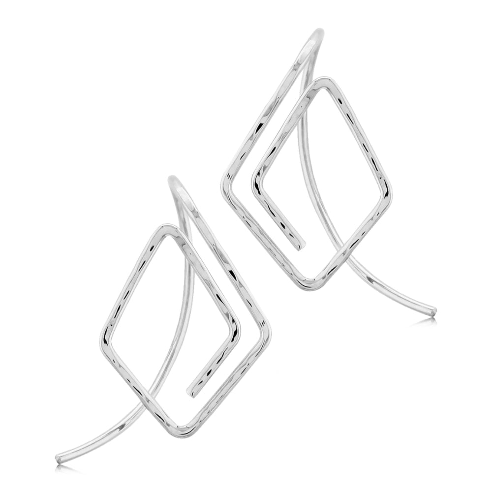 Exquisite 14k White Gold Hammered Diamond - Shaped Drop Earrings