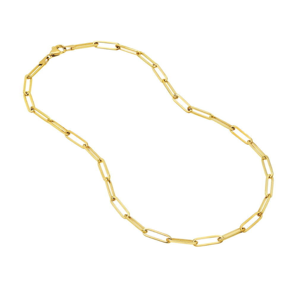 14k Yellow Gold Designer Paper Clip Style Long Link Chain Necklace for Fashion Lovers