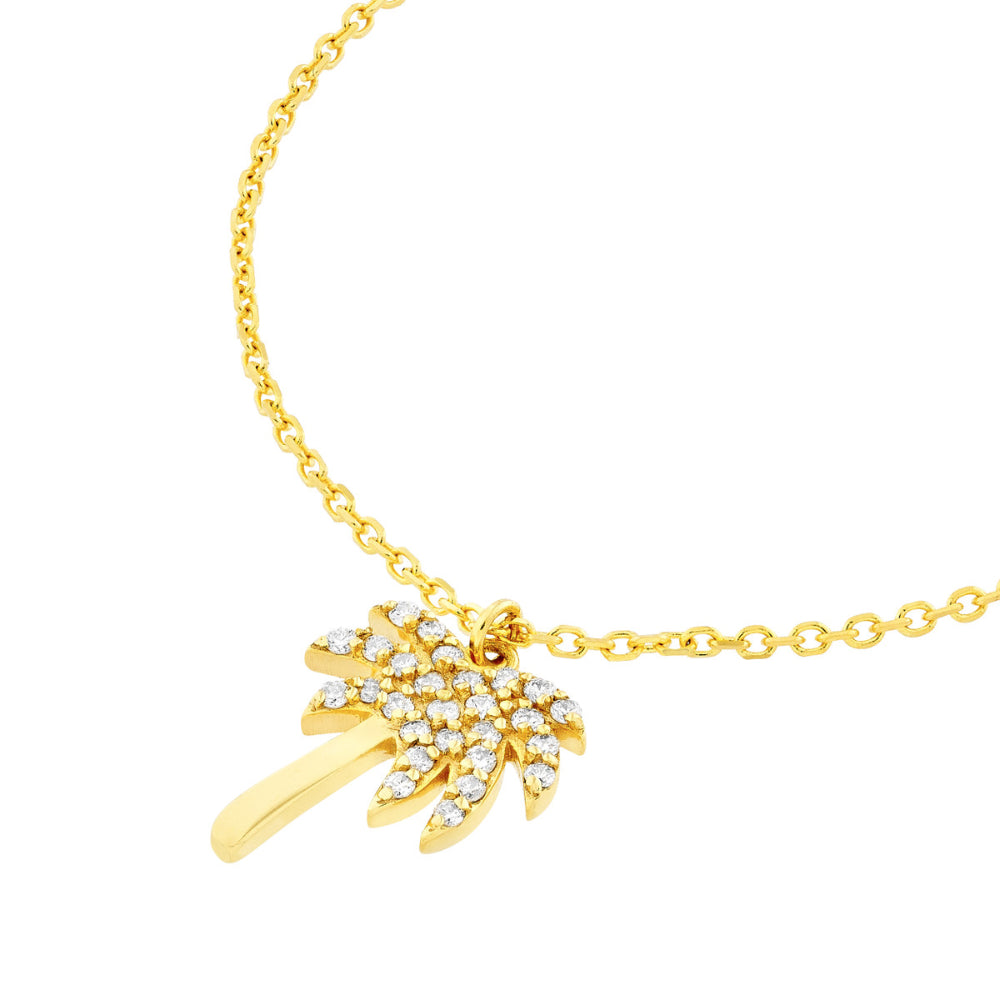 14k Gold Adjustable Palm Tree Necklace with 0.13 ct Diamonds