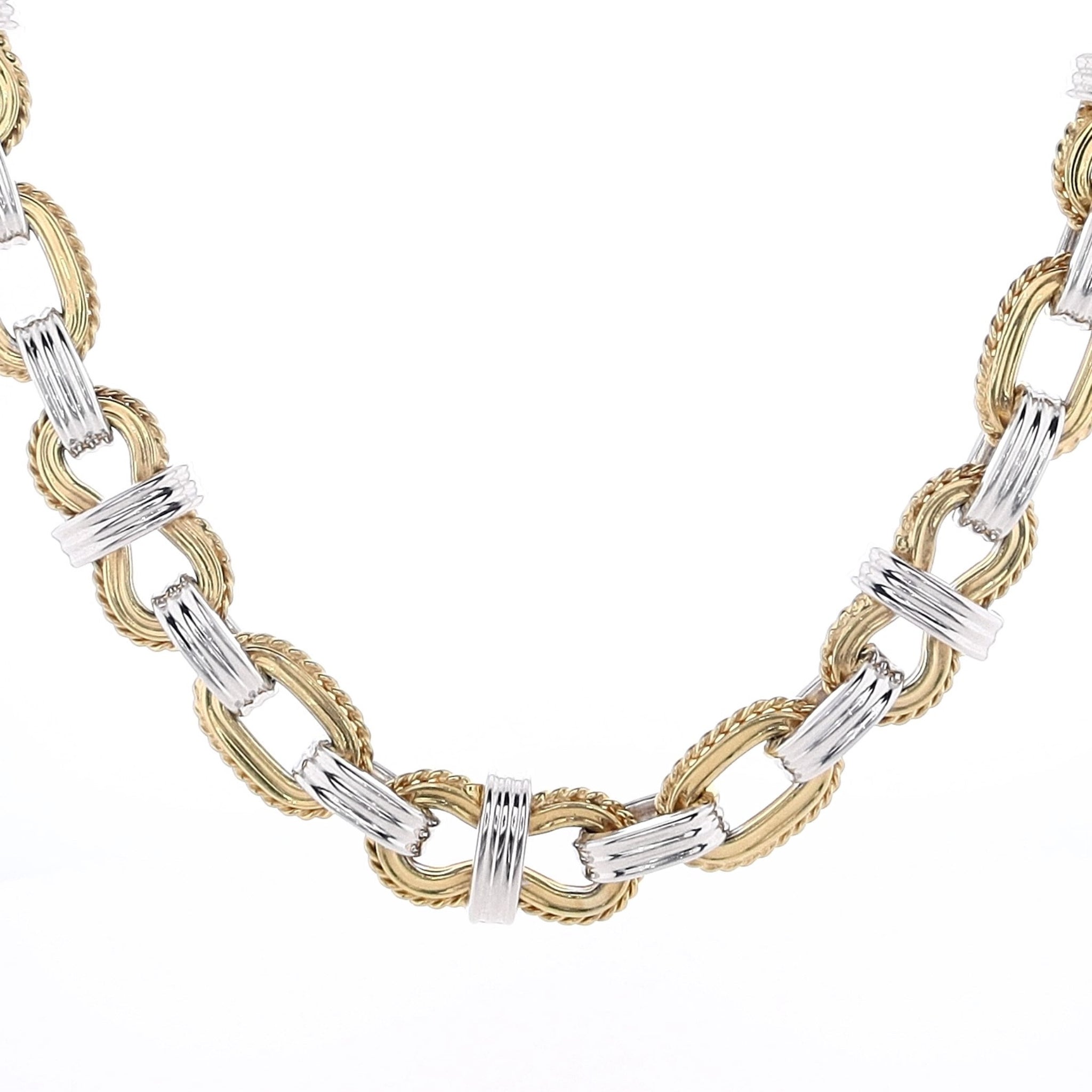14k Estate Two - Tone 18 - inch Necklace with Alternating Beaded Oval and Ribbed Links