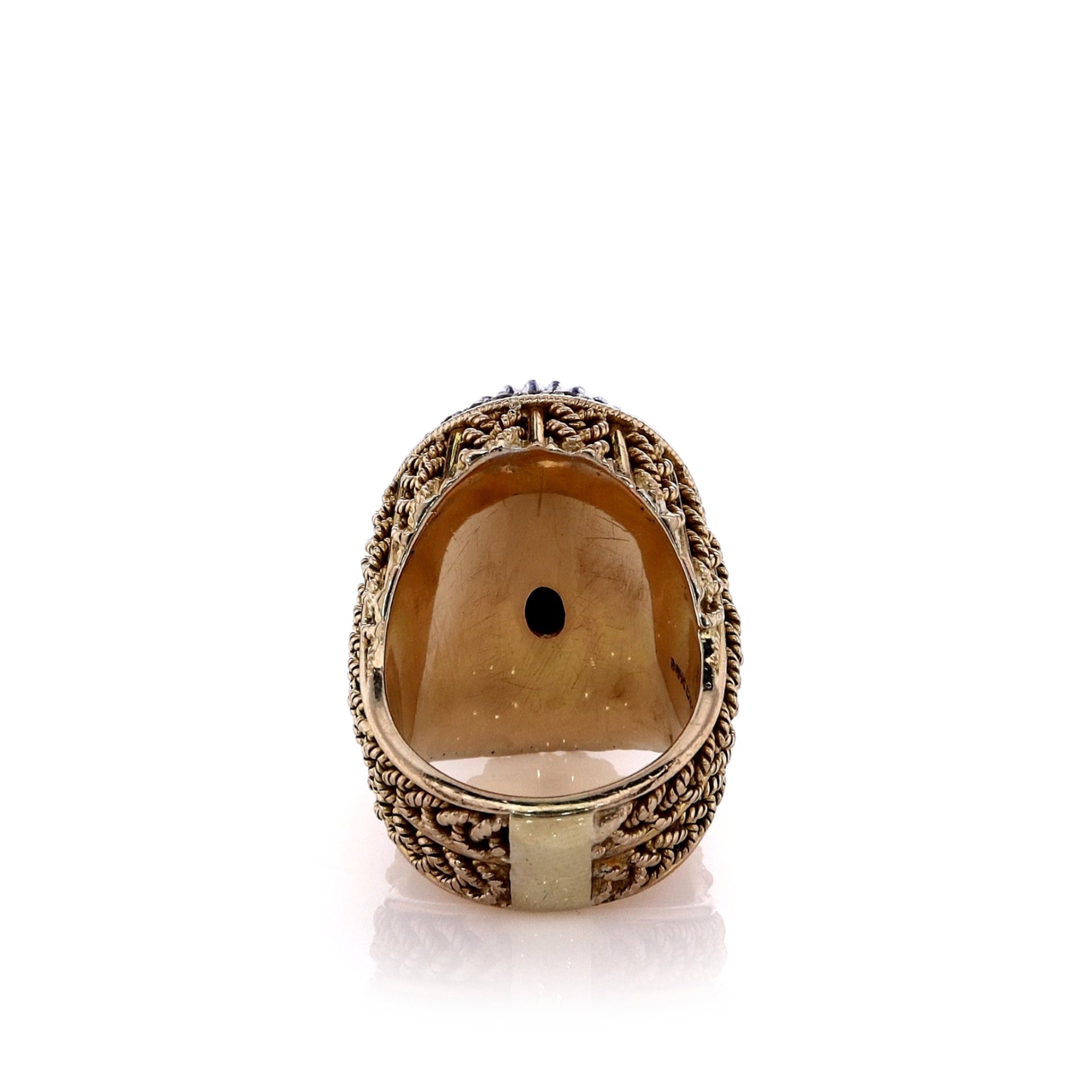 Exquisite Estate 14k Yellow Gold Jewelry - Carved Lapis and Diamond Halo Engagement Ring