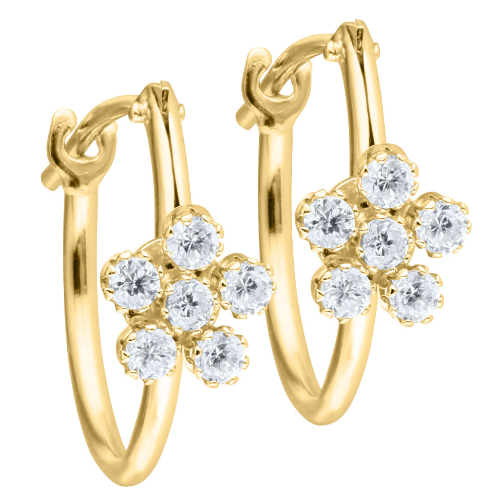 Adorable Children's 14k Yellow Gold Earrings with Sparkling Cubic Zirconia Flower Design