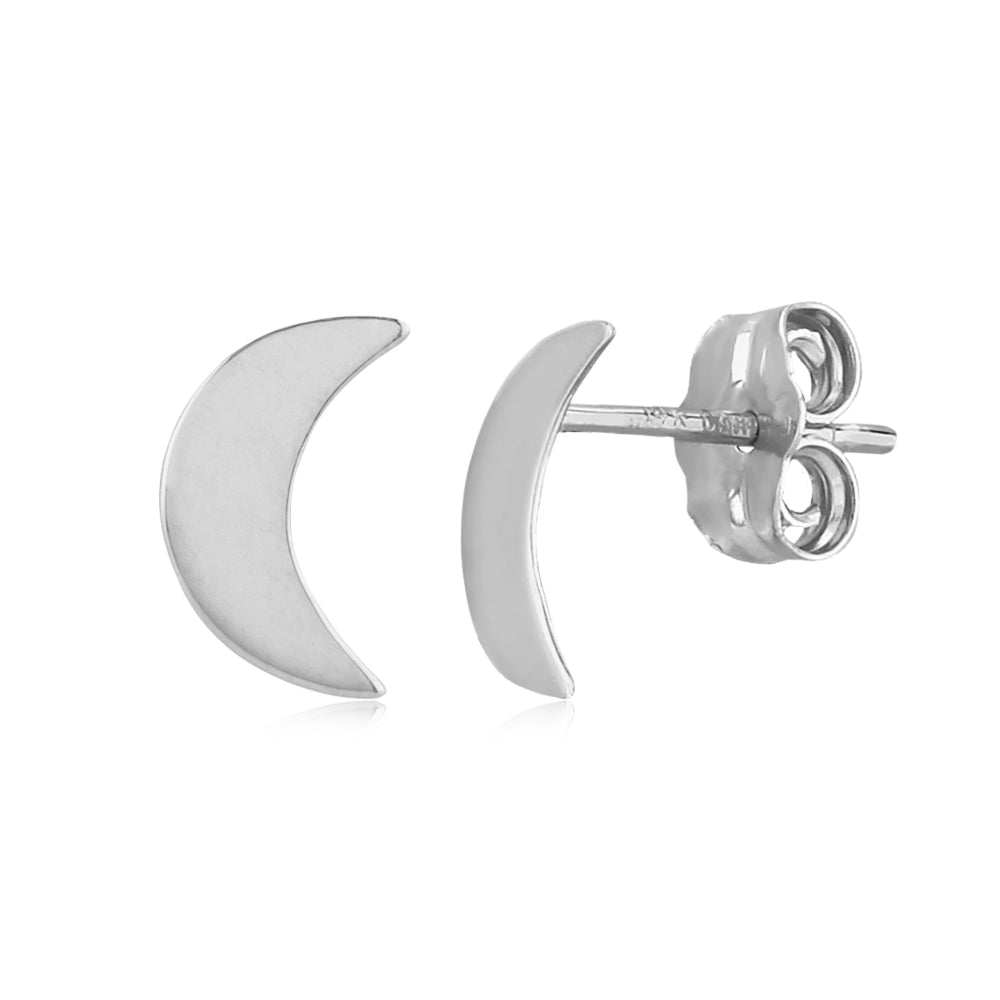 14k Solid Gold Celestial Crescent Moon Stud Earrings for Girls