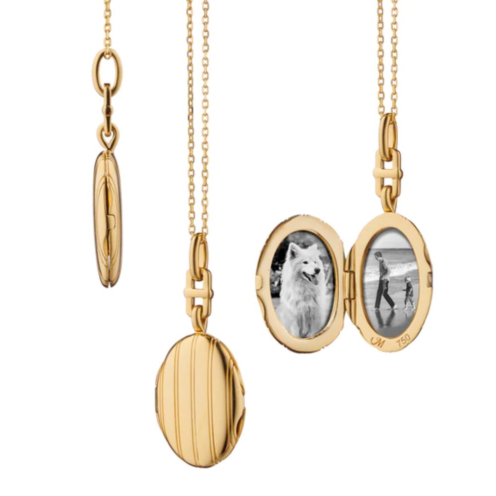 Monica Rich Kosann 18k Gold Slim Eve Pinstripe Locket Necklace with Versatile Chain Options