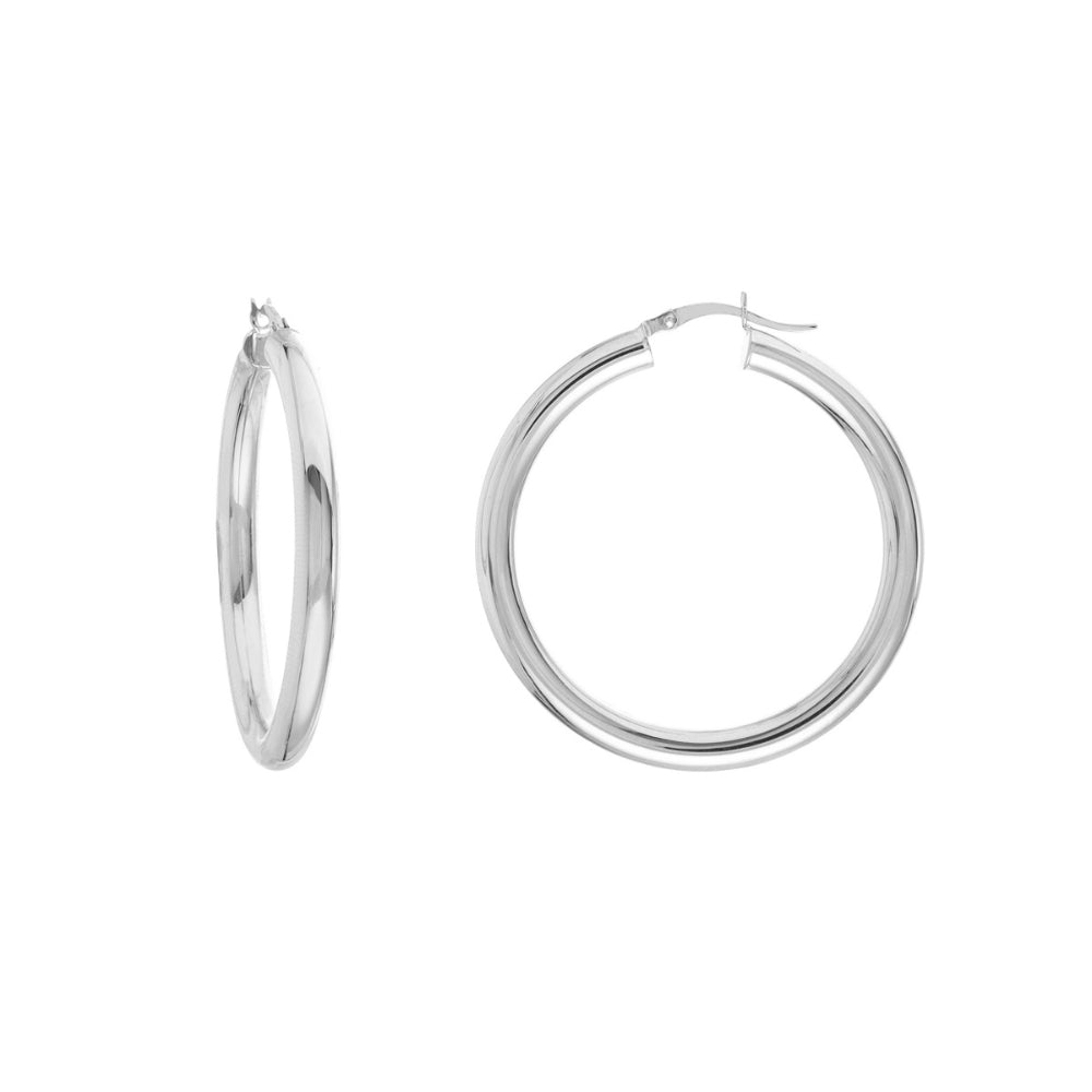 Sparkling 14k White Gold Polished Hoop Earrings for Elegant Look
