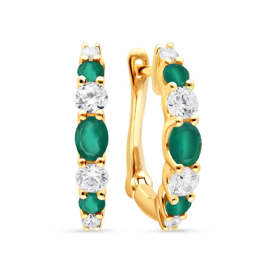 Exquisite 14k Gold Hoops with Emeralds and HI1 Grade Diamonds