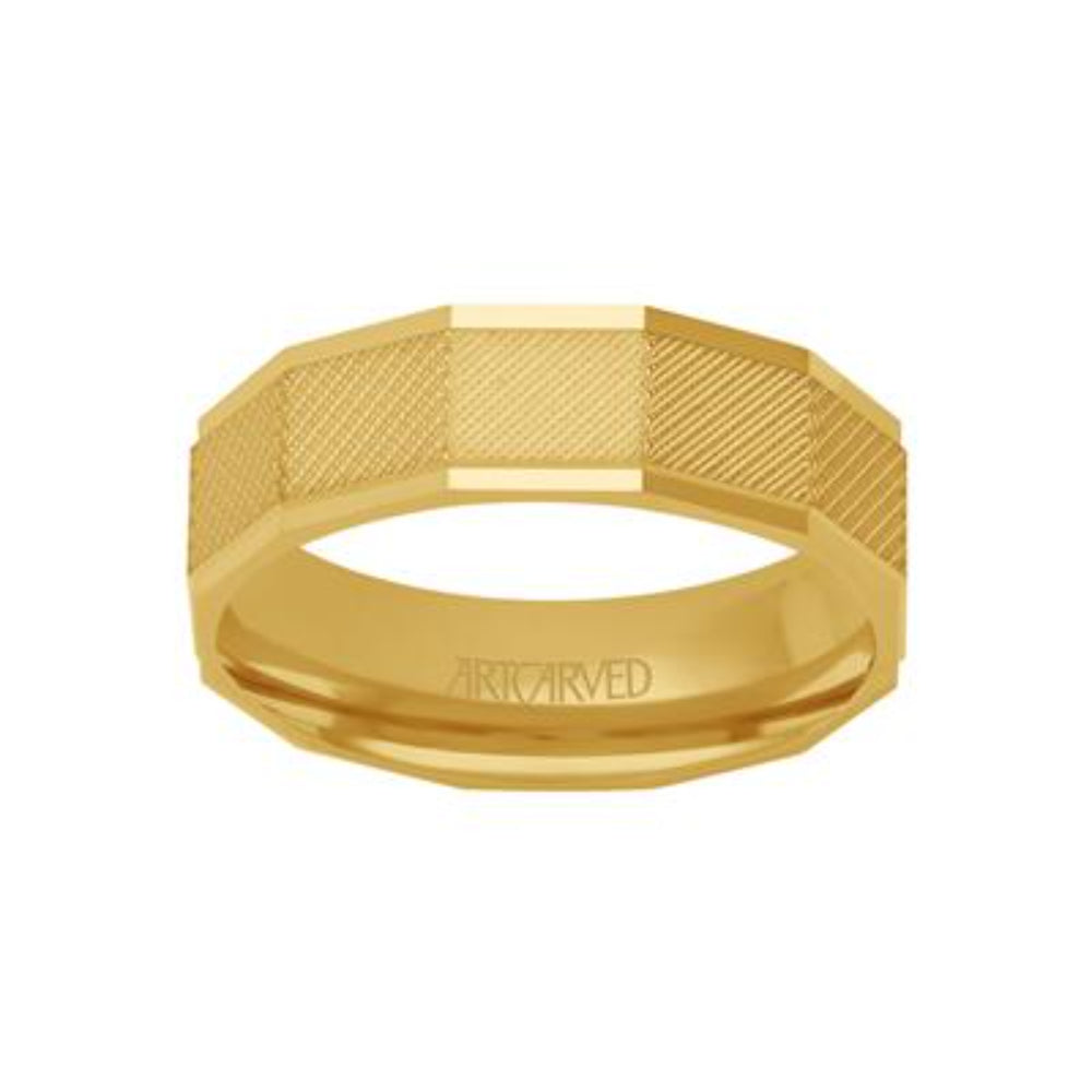 14k Men's 6.5mm Geometric Faceted Cut Gold Wedding Band