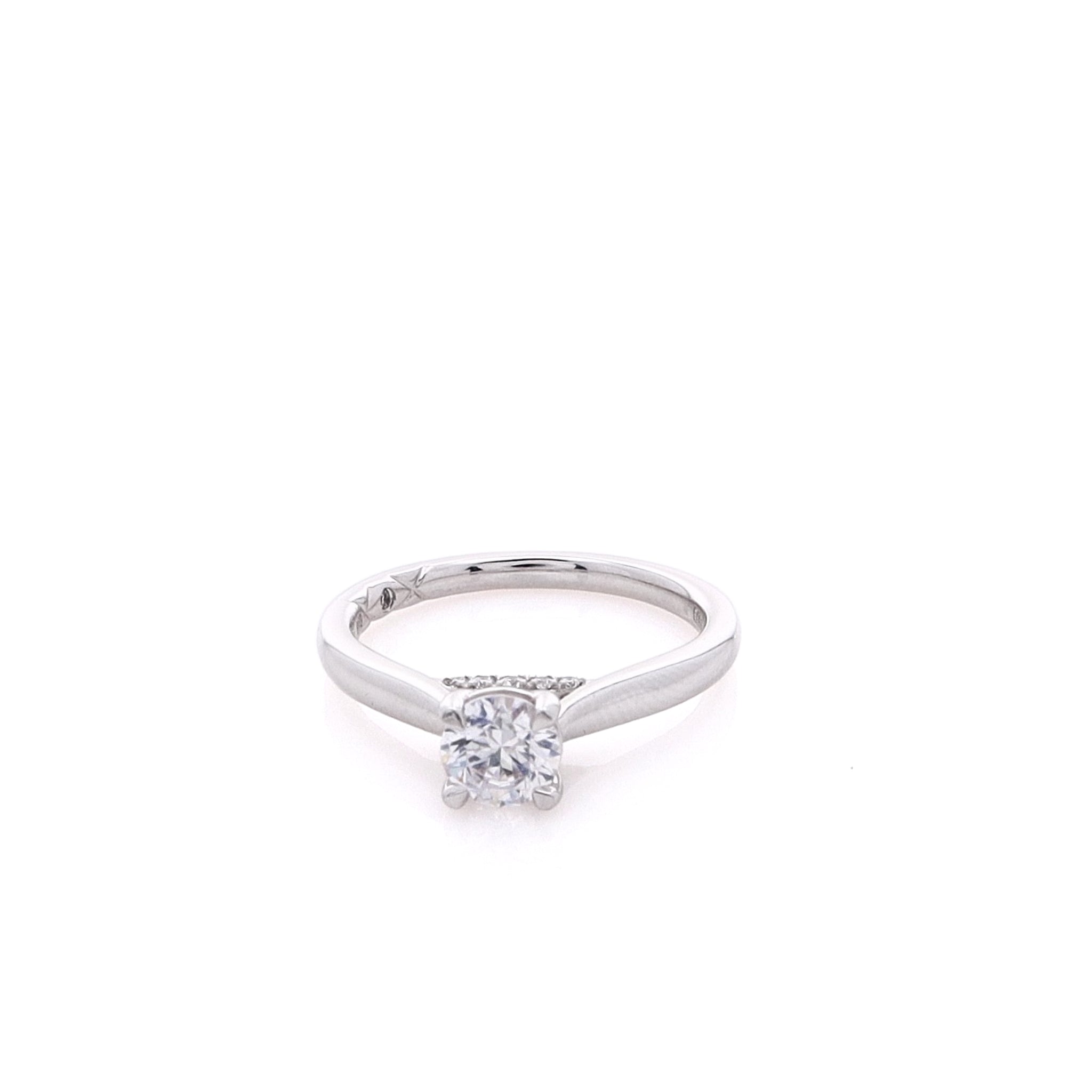 Estate A Jaffe Exquisite 18 Karat White Gold Single Cubic Zirconium and Diamond Under Gallery Engagement Ring