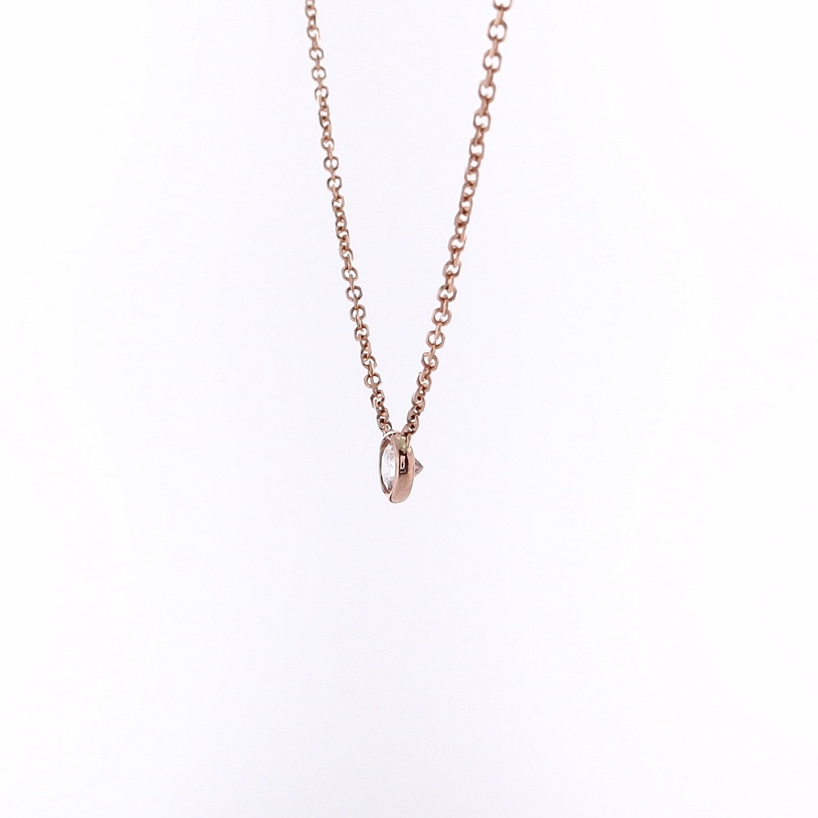 14 Karat Estate Rose Gold Solitaire Stationary Diamond Pendant with 18' Chain