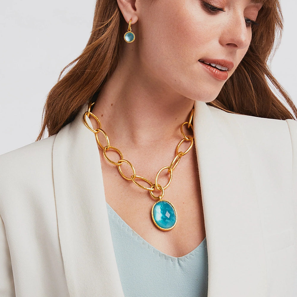 Julie Vos Iridescent Bahamian Blue Fleur - de - Lis Design Statement Necklace for Fashion Lovers