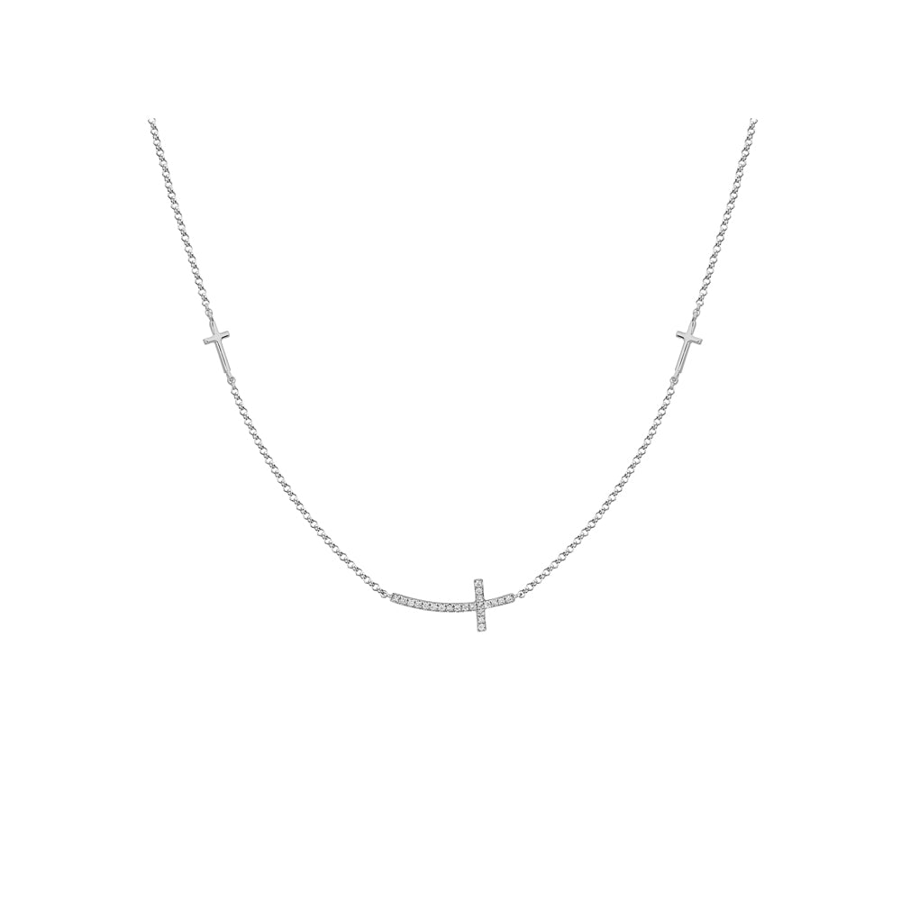14k Gold Adjustable Sideways Diamond-Encrusted Cross Necklace