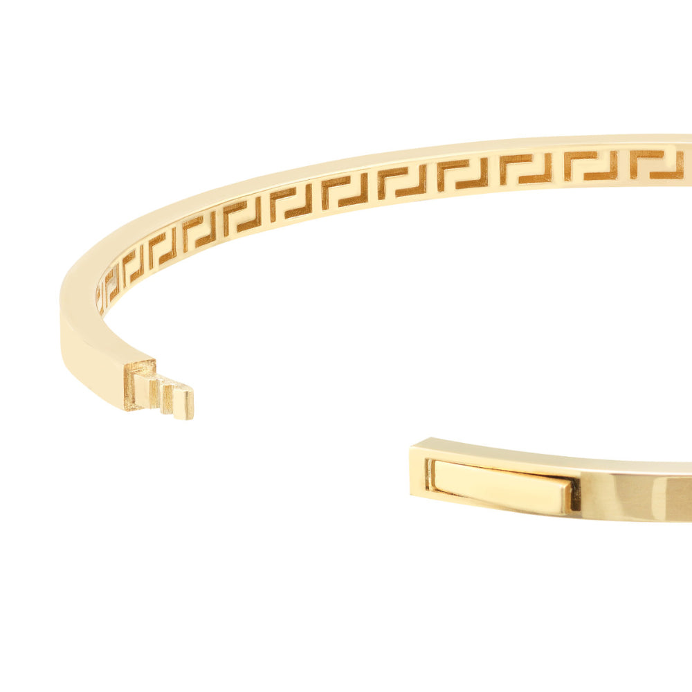 14k Yellow Gold Plain Bangle with Intricate Greek Key Interior Design