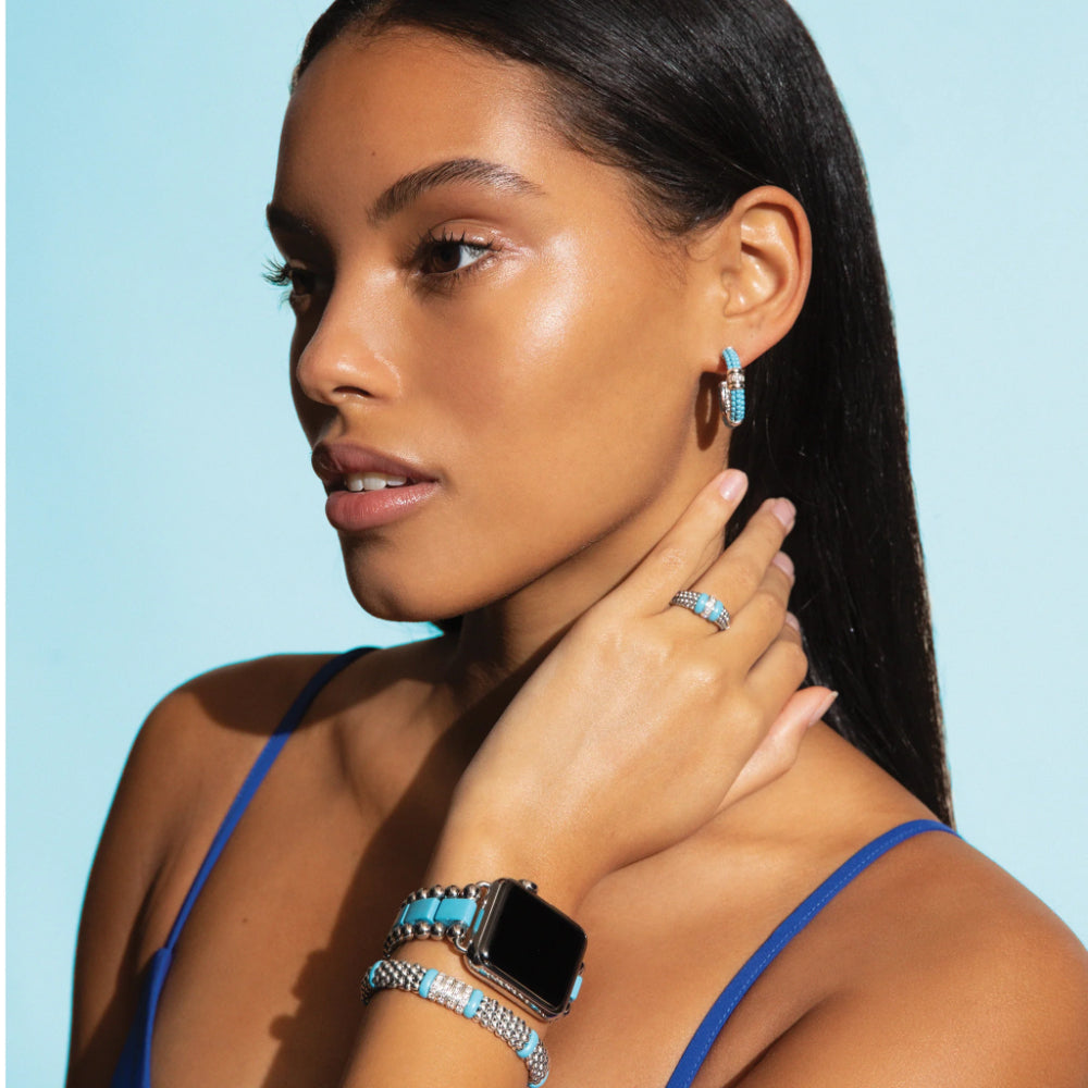 Lagos Stylish Smart Caviar Blue Ceramic and Stainless Steel Apple Watch Bracelet Suitable for 38mm - 45mm Apple Watches