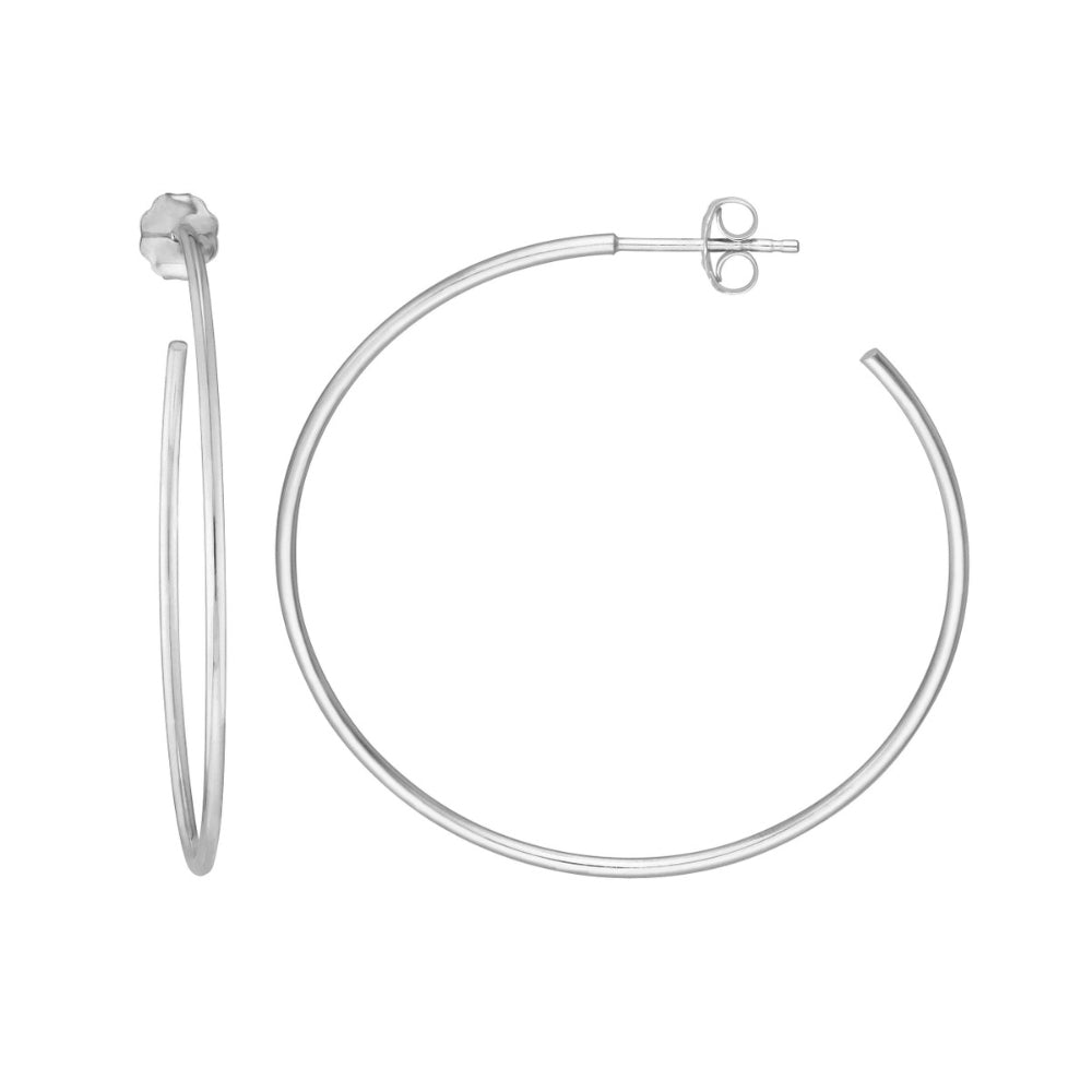 14k Gold Polished Thin and Lightweight Post Hoop Earrings, 40mm