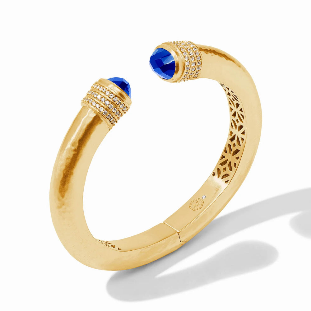 Julie Vos Luna Demi Gold-plated Jewelry Cuff with Faceted Gemstone Endcaps and Pavé Rings