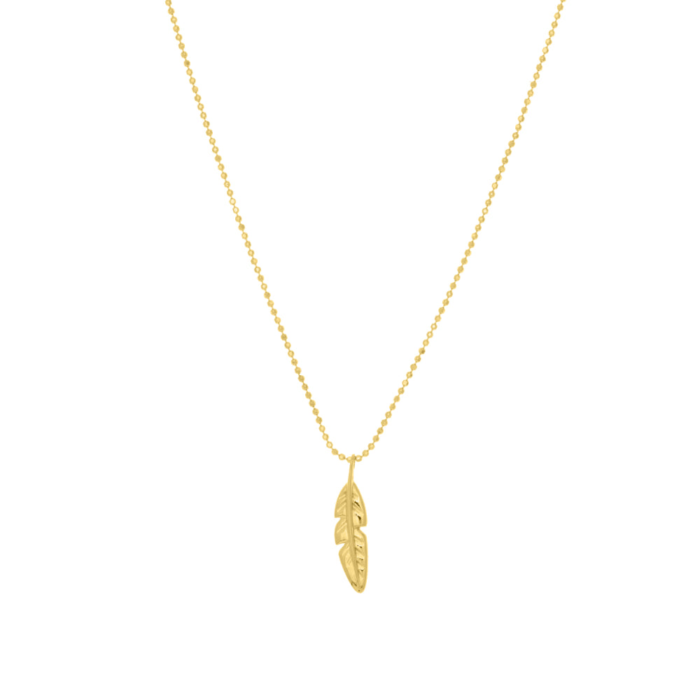 18-Inch 14-Karat Yellow Gold Feather Pendant Necklace for Women