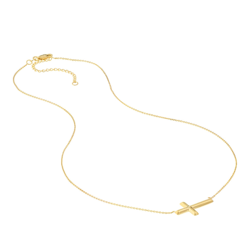 Stylish 14k Gold Adjustable Sideways Cross Necklace for Fashion and Faith