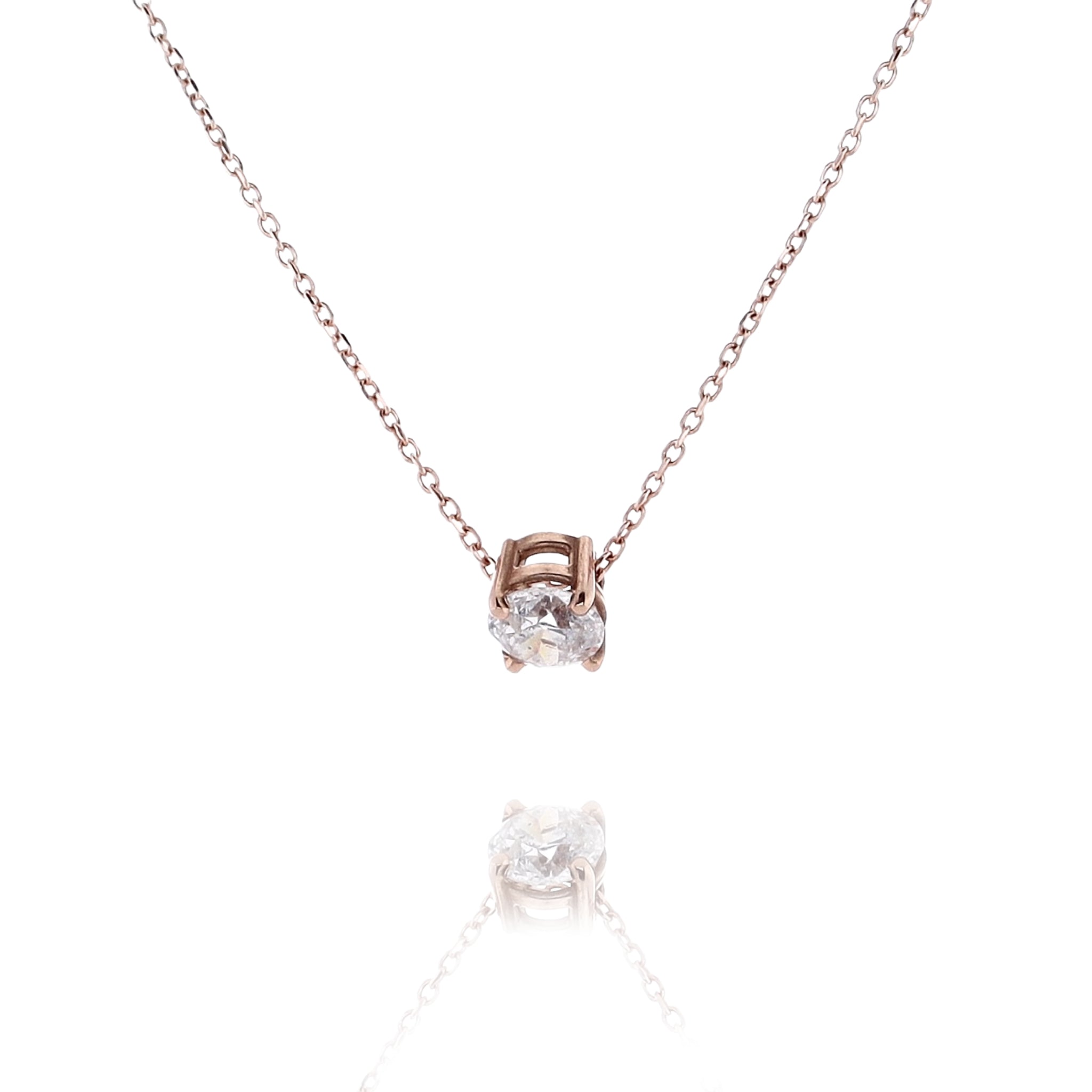 14K Rose Gold 4 - Prong Solitaire Diamond Slide - Through Pendant with 18' Cable Necklace