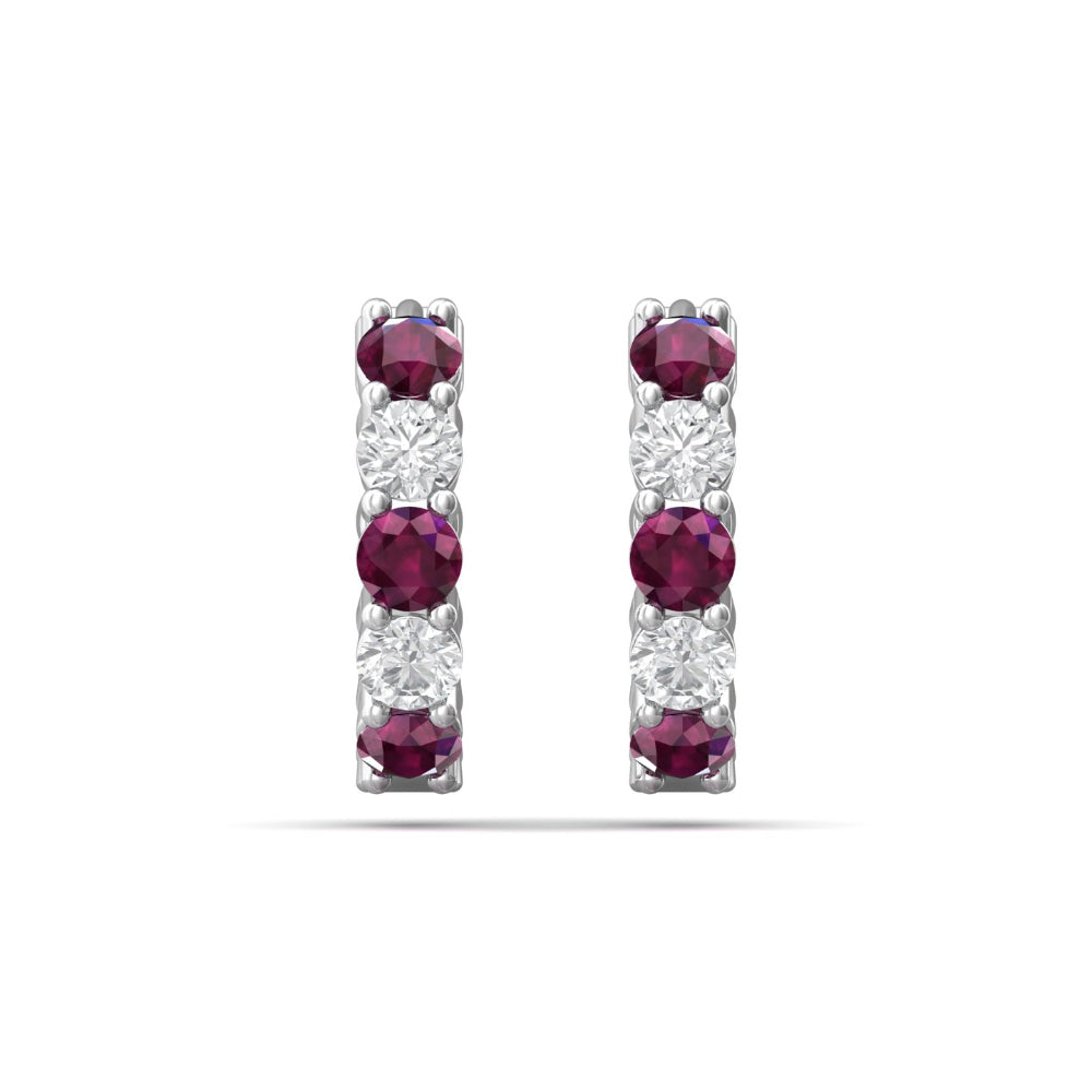 Exquisite 14k Gold Martin Flyer Diamond and Ruby Hoop Earrings for Jewelry Lovers