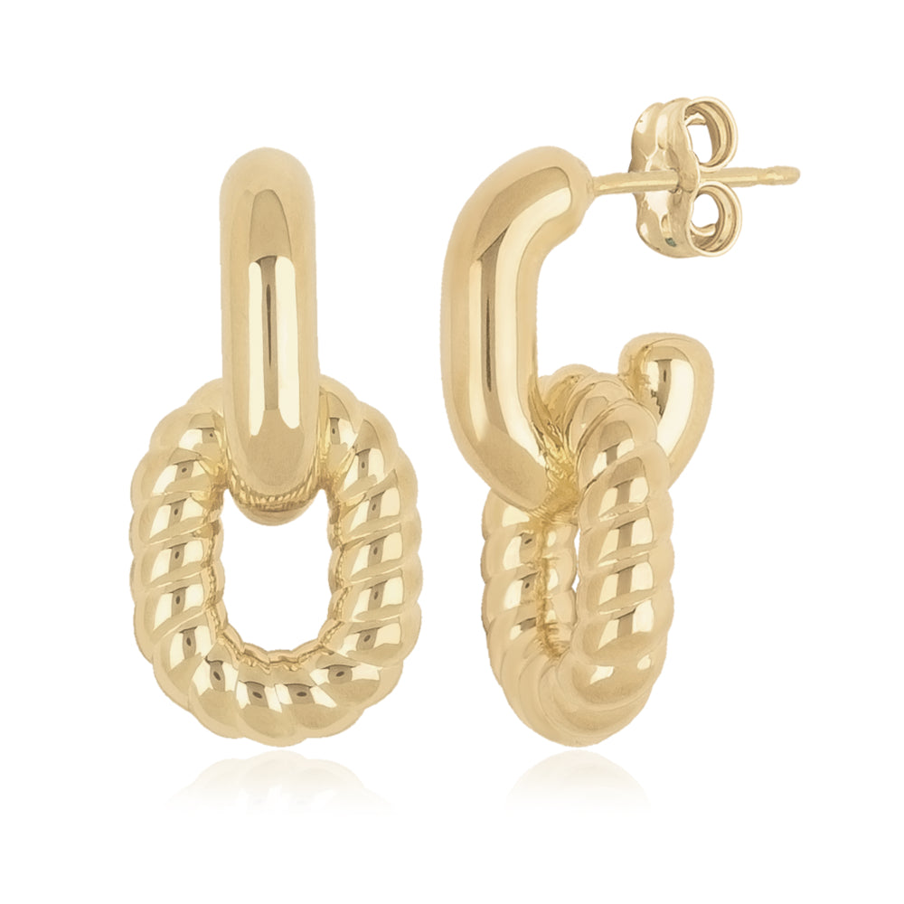 14k Yellow Gold Small Twisted Double - Link Oval Drop Earrings