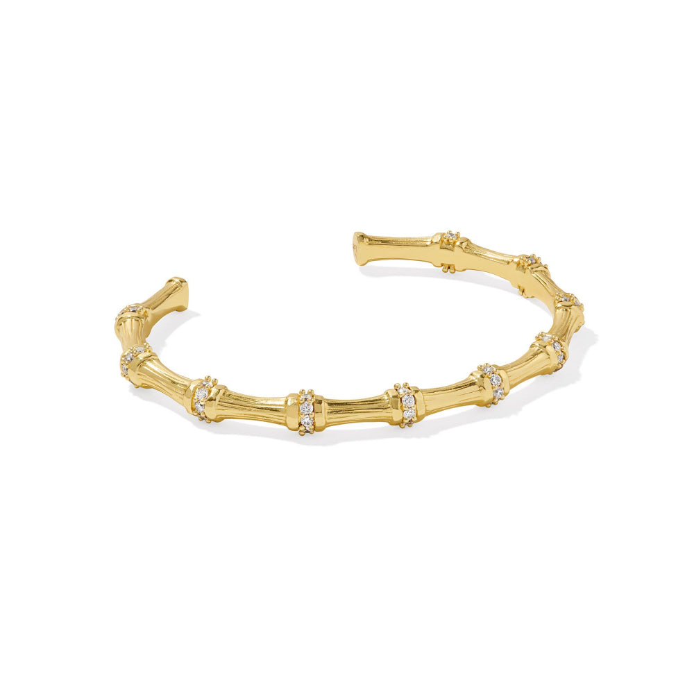 Kendra Scott White Crystal Maura Gold Bamboo-Inspired Cuff Bracelet