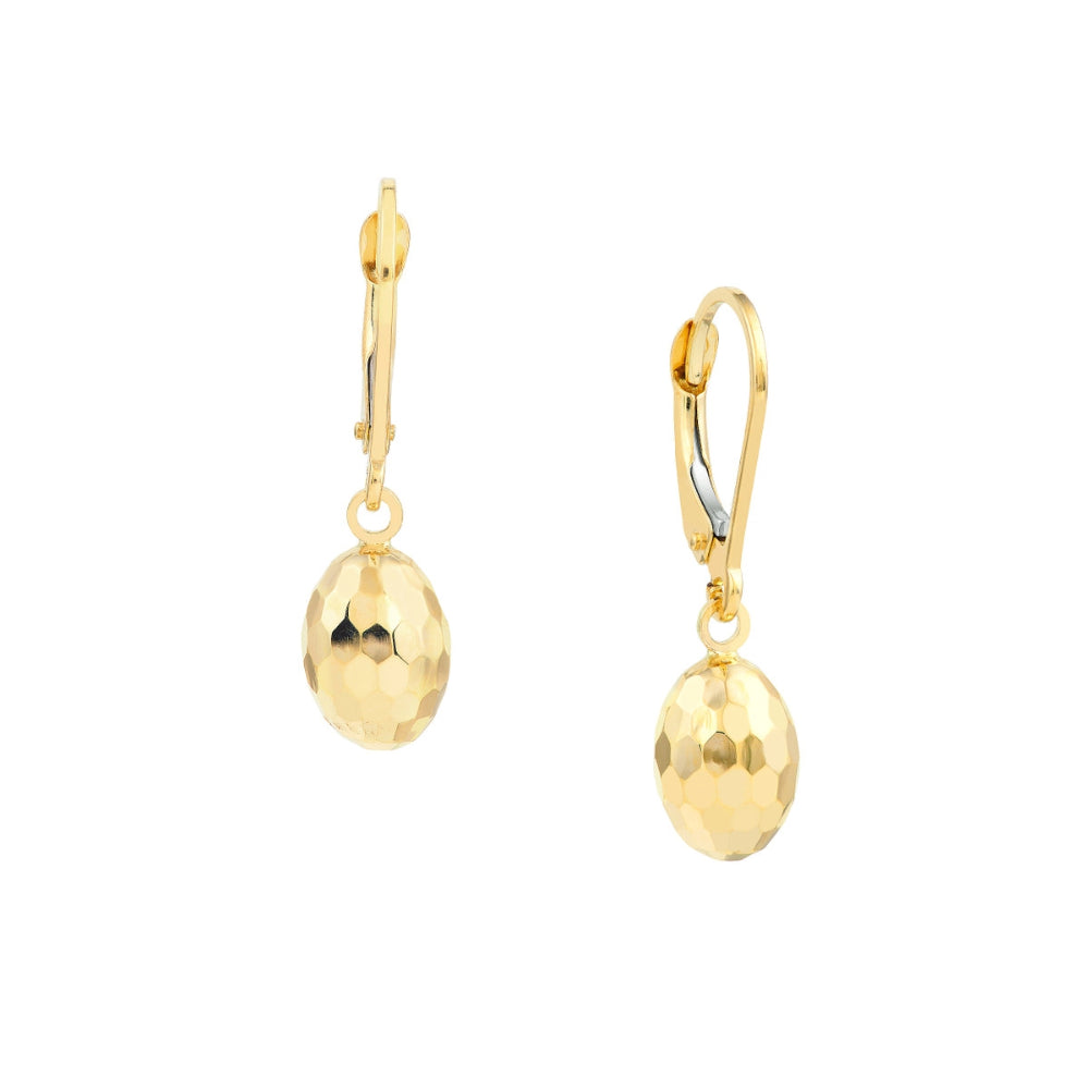 Stylish 14K Gold Mirrored Oval-Shaped Bead Drop Earrings for Women's Fashion Accessories