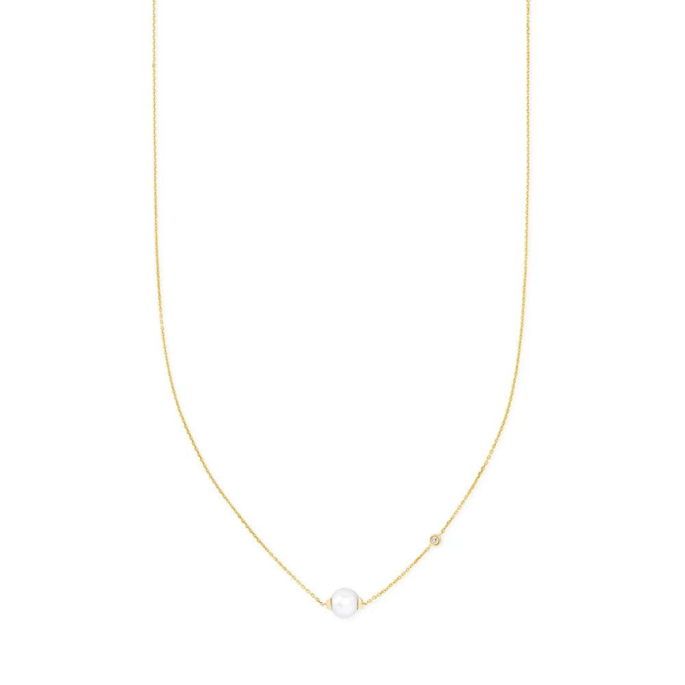 Kendra Scott 14k Yellow Gold Pearl Pendant Necklace with Asymmetrical Diamond Detail