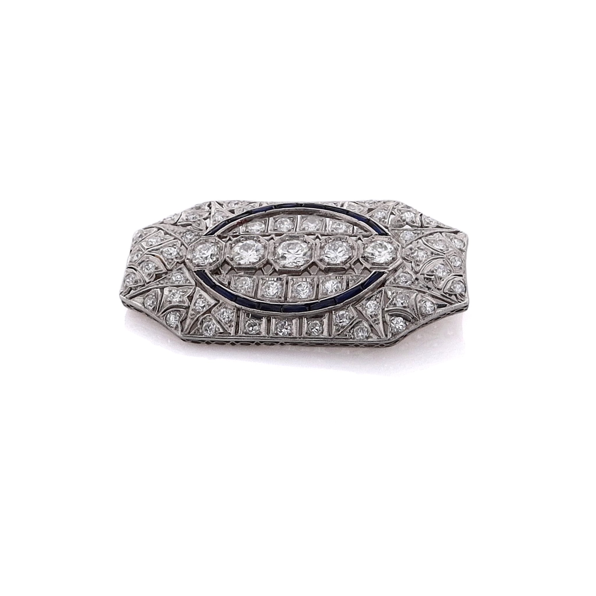 Exquisite Estate Platinum 8 - Sided Pin with Synthetic Sapphires and Old - European Cut Diamonds
