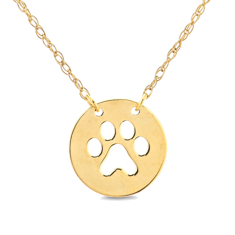 14k Yellow Gold Miniature Paw - Print Pendant with 18 - Inch Adjustable Chain, Ideal for Dog Lovers