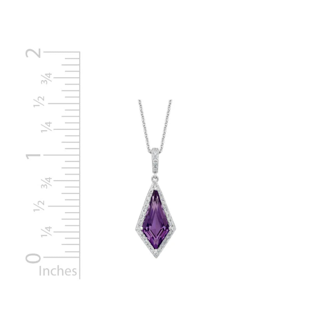 14k White Gold Amethyst and Diamond Adjustable Pendant Necklace