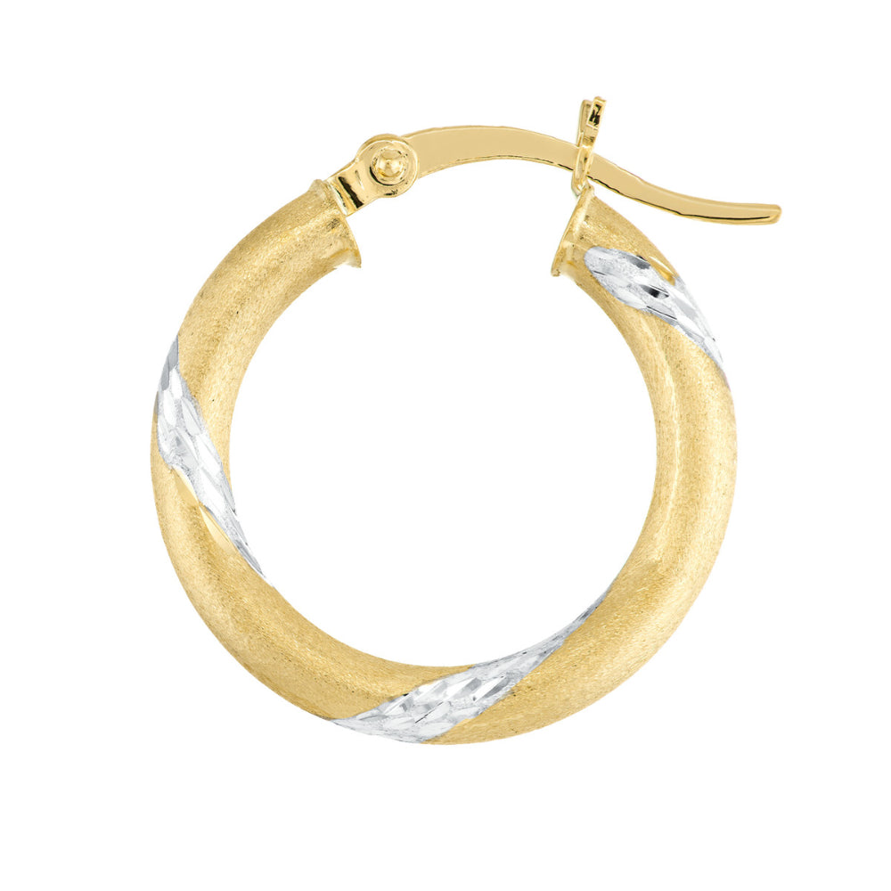 Exquisite 14k Gold Two - Tone Diamond - Cut Circular Hoop Earrings for All Occasions