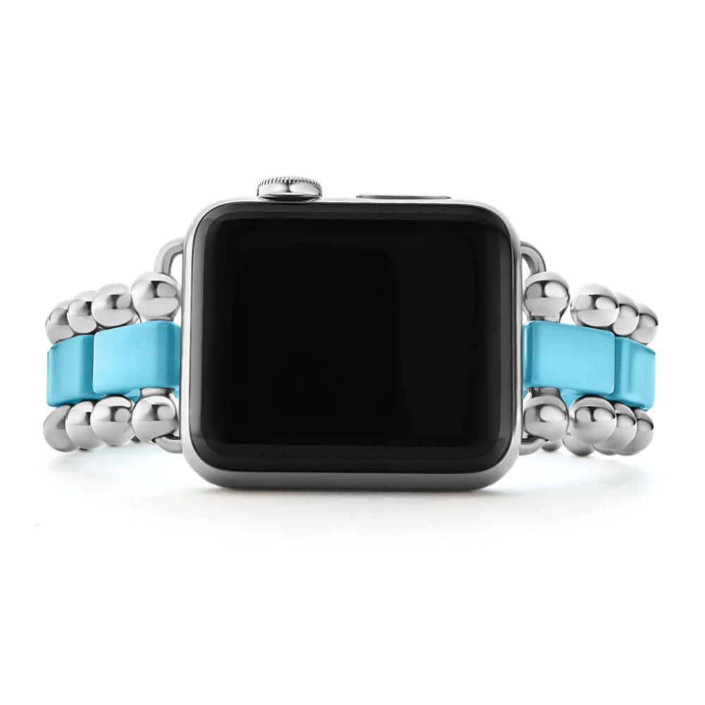 Lagos Stylish Smart Caviar Blue Ceramic and Stainless Steel Apple Watch Bracelet Suitable for 38mm - 45mm Apple Watches